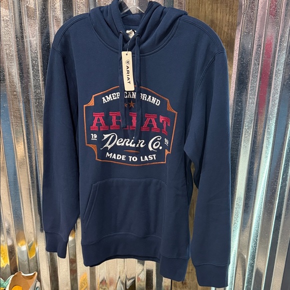 Ariat Sweaters - Ariat  Navy Pullover Hoodie - Logo Front